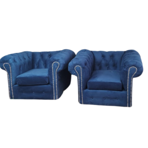 Sofá Capitoné 1 Cuerpo Felpa Azul Electrico