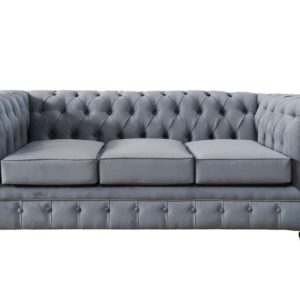 Sofá Capitoné 3 Cuerpos en Felpa Gris