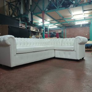 Sofá Capitoné en L PU Blanco