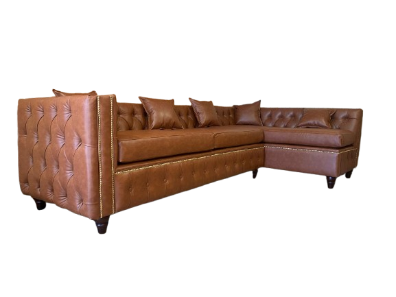 Sofá Capitoné 5 Cuerpos en L PU Habano